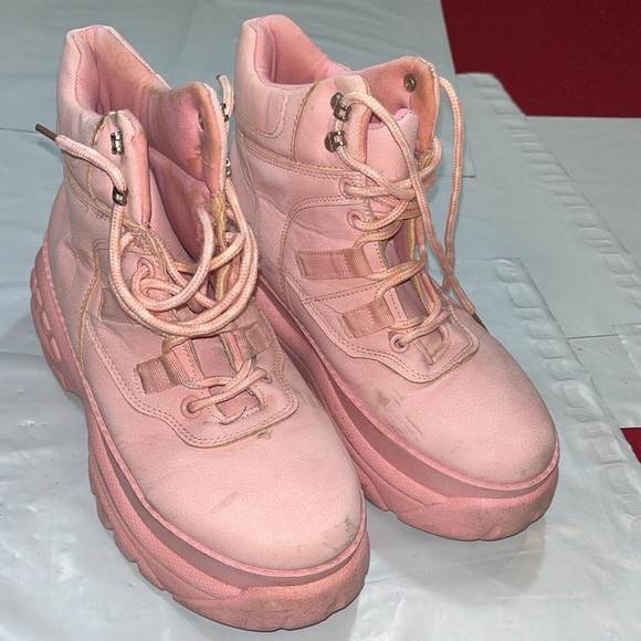 Pink Platform sneaker BOOTS eye hook lace up closure y2k coquette girl size 8.5 - Picture 4 of 12